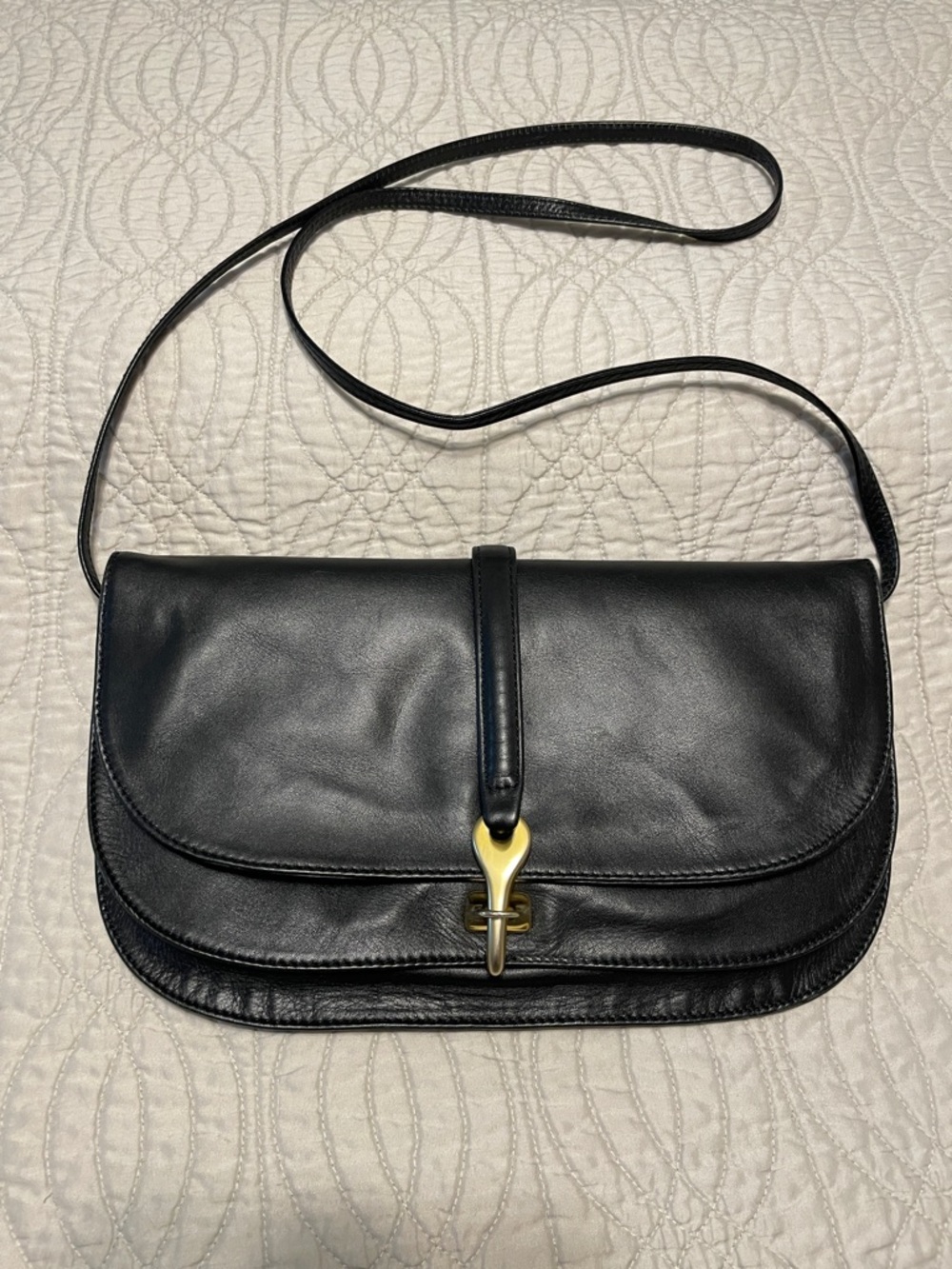 Donna Karan Black Leather Shoulder Crossbody with Gold-Tone Clasp